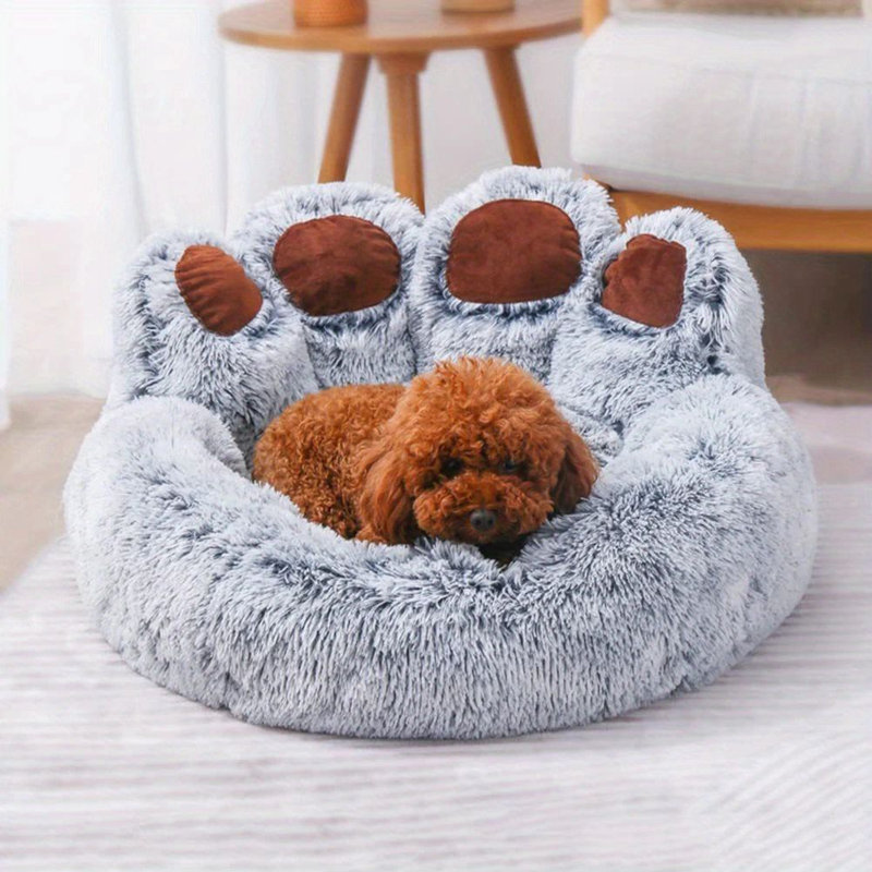 Dog Bed Cat Pet Sofa Cute Bear Paw Shape Comfortable Cozy Pet Sleeping Beds For Small Medium And Large Dogs And Cats Soft Fluffy Faux Fur Cat